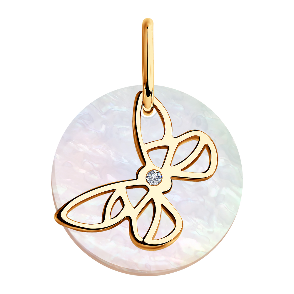 Anhänger "Schmetterling" aus Gold 585 - Diamant und Perlmutt