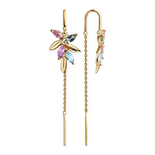 Ohrringe Durchzieher aus Gold 585 mit multicolor Edelsteinmix