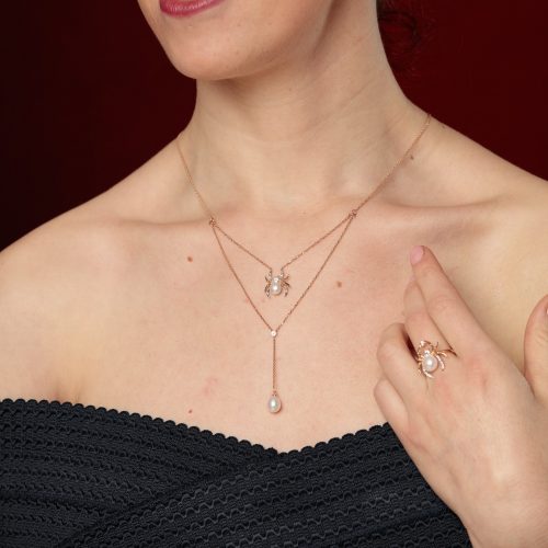 Collier "Spinne" aus Roségold 585 mit Topas, Perlen und Zirkonia – Bild 4