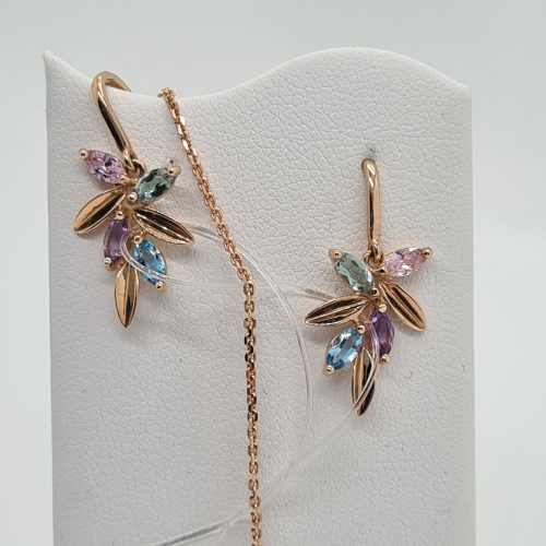 Ohrringe Durchzieher aus Gold 585 mit multicolor Edelsteinmix – Bild 4
