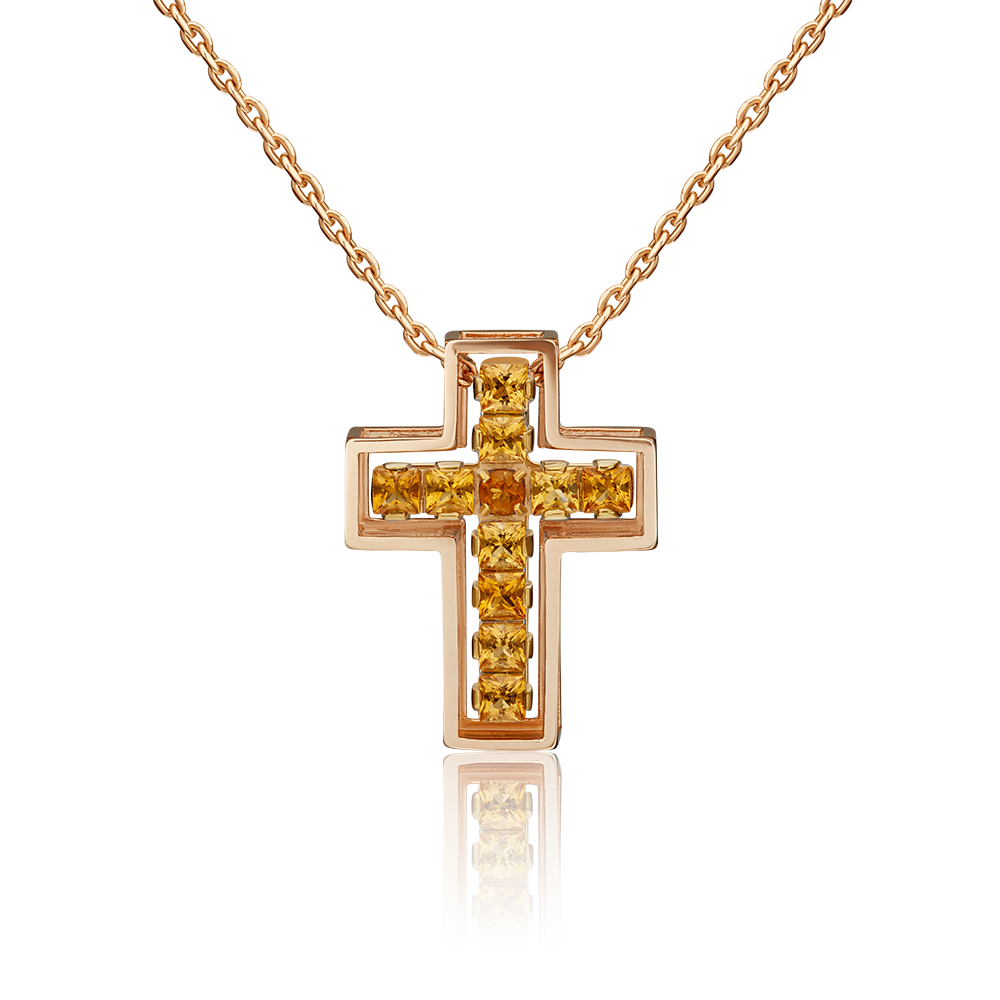 Kettenanhänger Kreuz 2-teilig - Gold 585 - Citrin - Brilliant Emotions