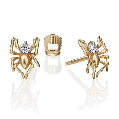Ohrstecker "Spinne" Gold 585 und Zirkonia