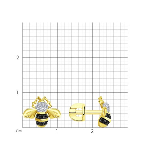 Ohrstecker "Biene" aus 14 ct Gold 585 mit schwarzen und weißen Diamanten – Bild 2