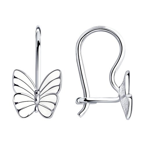 Ohrringe für Kinder Schmetterlinge Silber 925 mit Emaille in Weiß