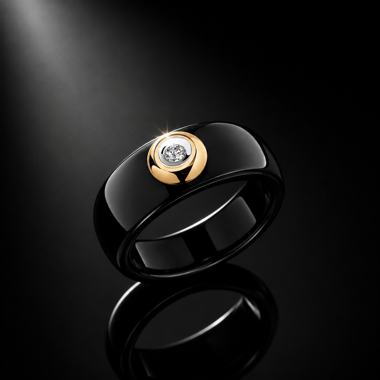 Ring schwarze Keramik Gold 585 Diamant