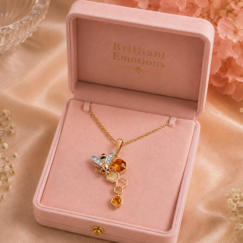 Anhänger Biene - Roségold 585 - Mix aus Edelsteinen