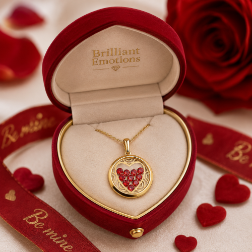 Anhänger „Rotes Herz“ aus Gold 585 mit Mineralglas und roten Zirkonia Steinen