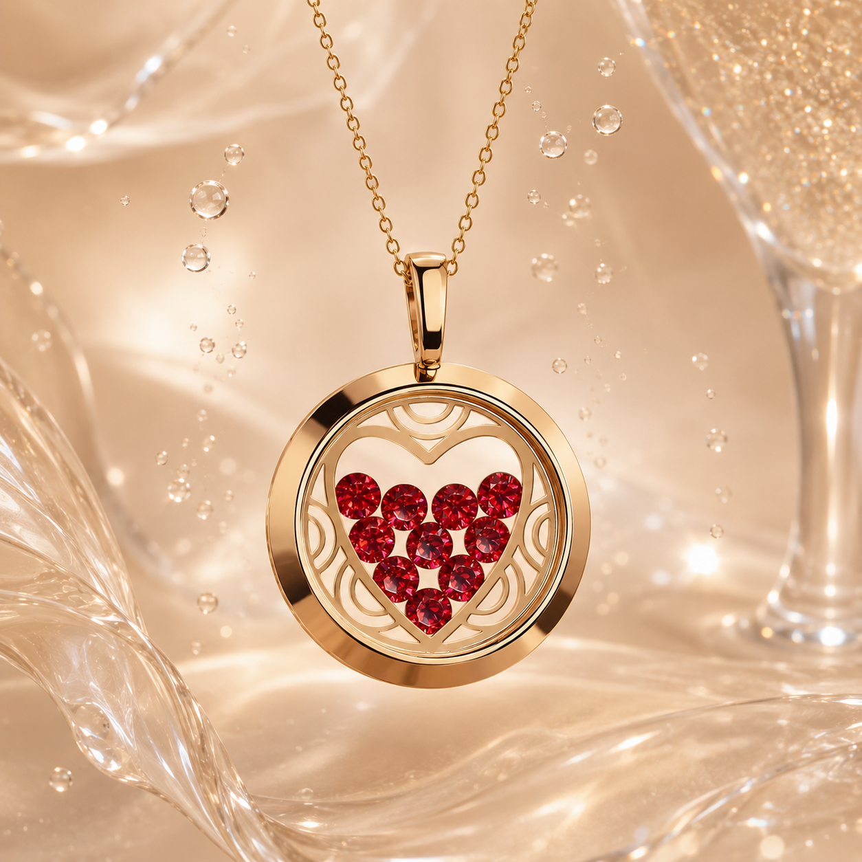 Anhänger „Rotes Herz“ aus Gold 585 mit Mineralglas und roten Zirkonia Steinen