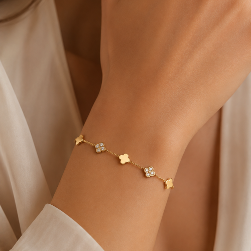 Armband Kleeblatt Rotgold 585 und Zirkonia