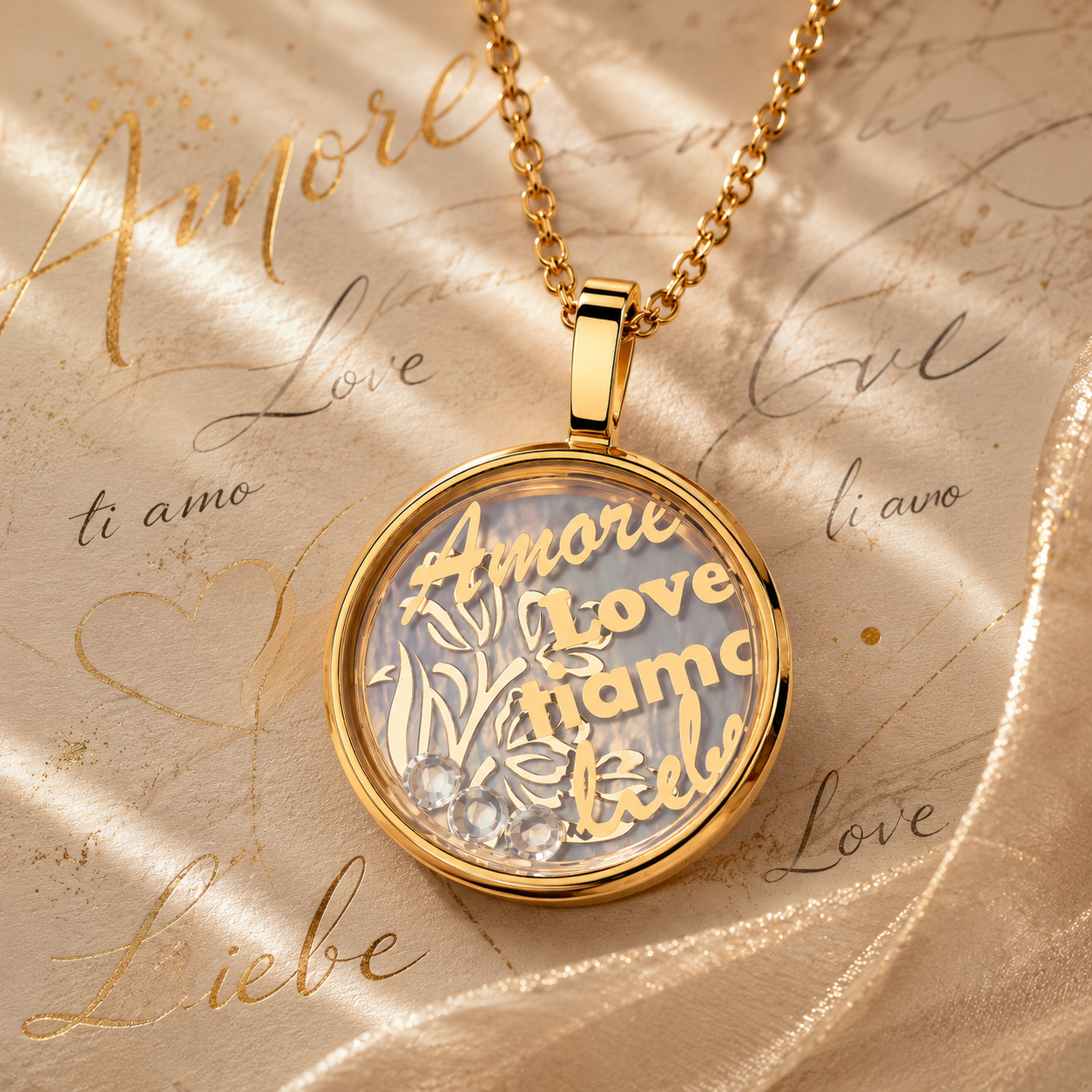 Ausgefallener Kettenanhänger LOVE aus 14 ct Roségold