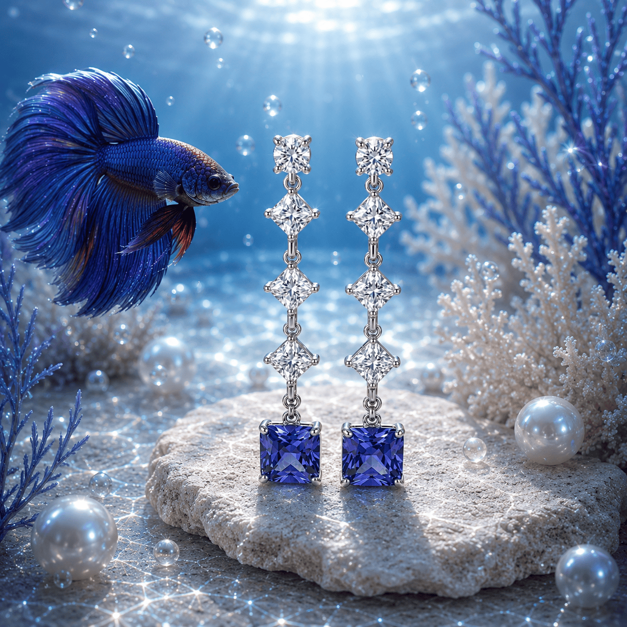 Pure Azure Princess Zirkonia-Tropfenohrringe aus Sterlingsilber