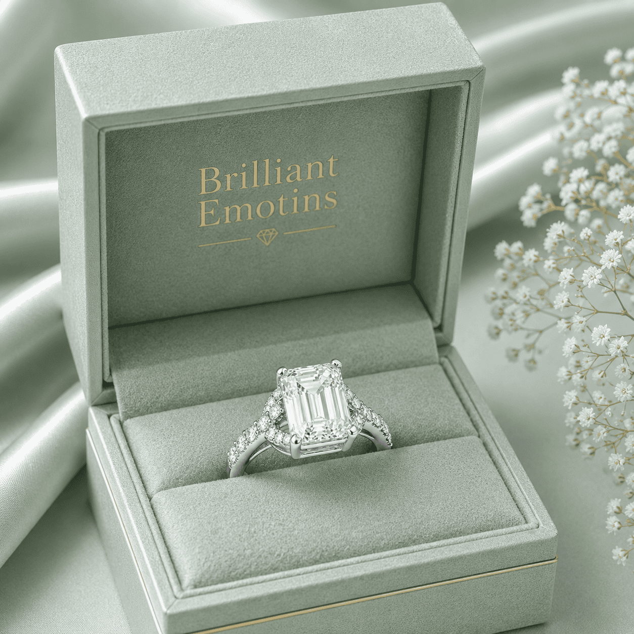 Eleganter Schmuckring mit Diamanten in Geschenkbox von Brilliant Emotions.