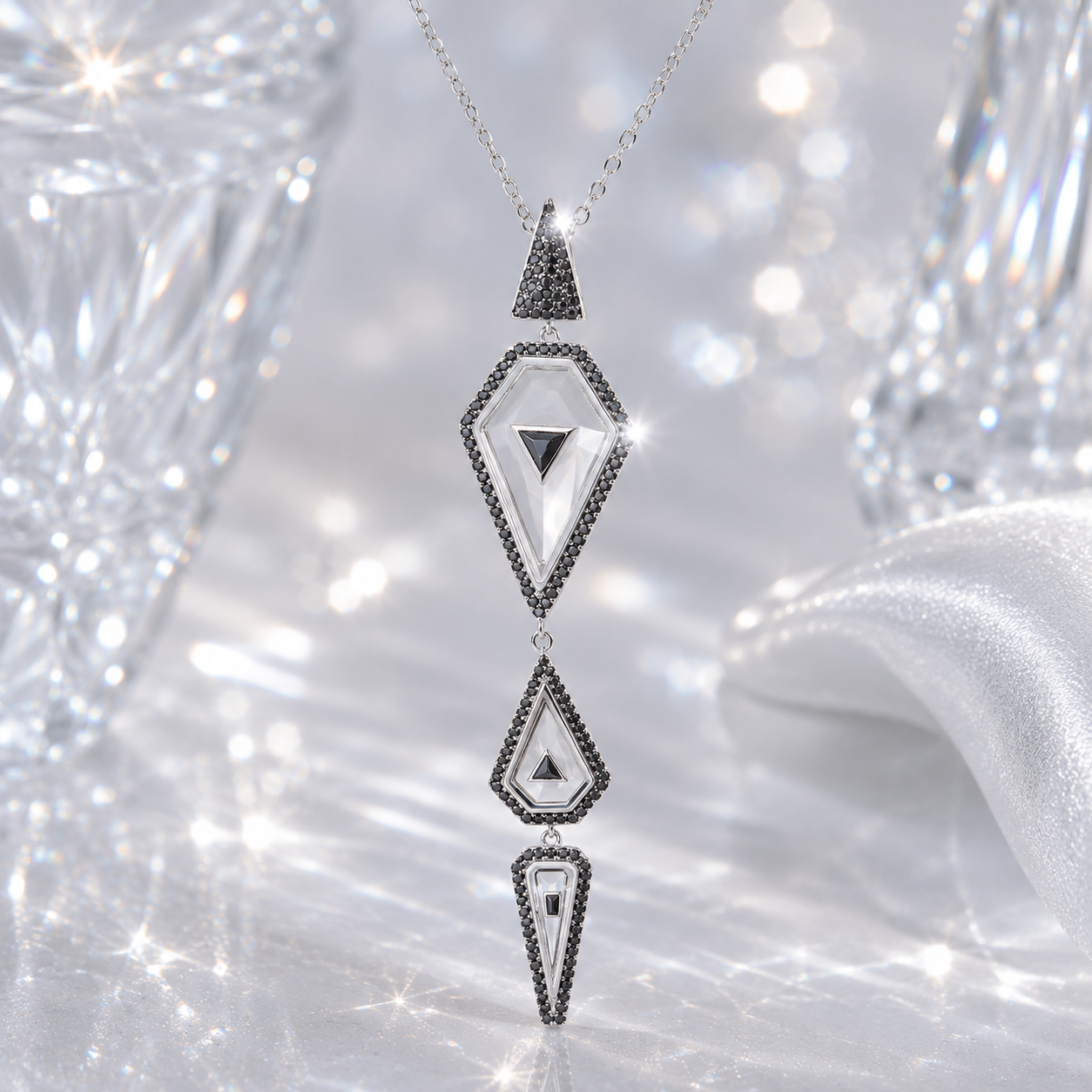 Collier im Art Deco Stil mit schwarzen Steinen aus Sterlingsilber