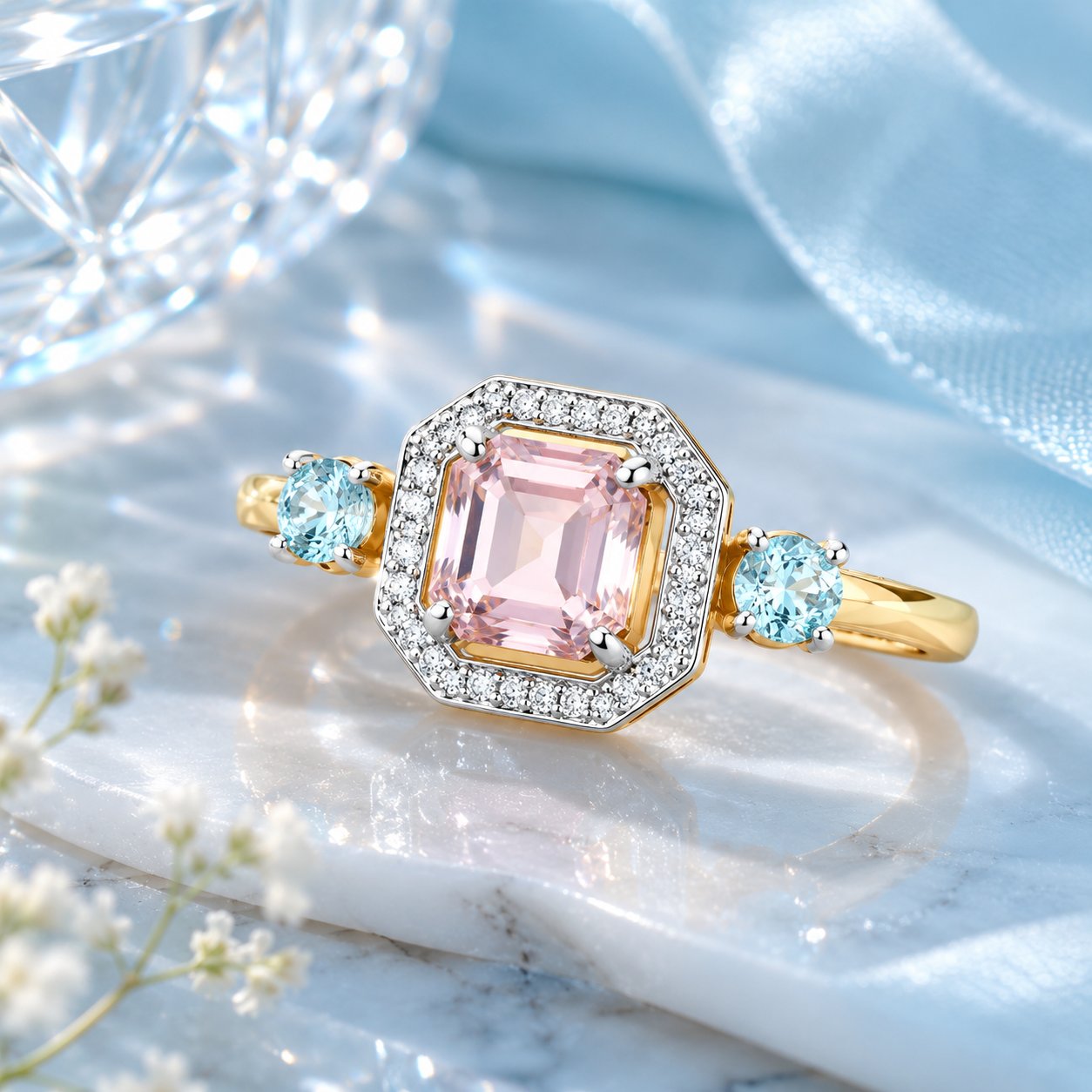 HALO Ring Roségold 585 mit Swarovski Kristallen