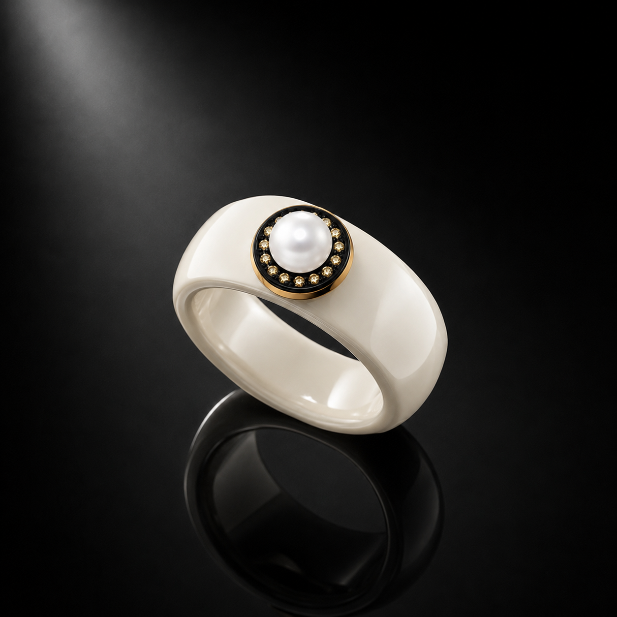 Keramikring New Look mit Gold 585 Diamanten und Perle