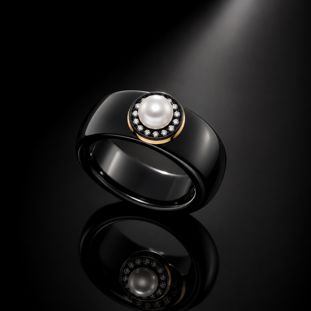 Keramikring New Look schwarz mit Gold und Diamanten