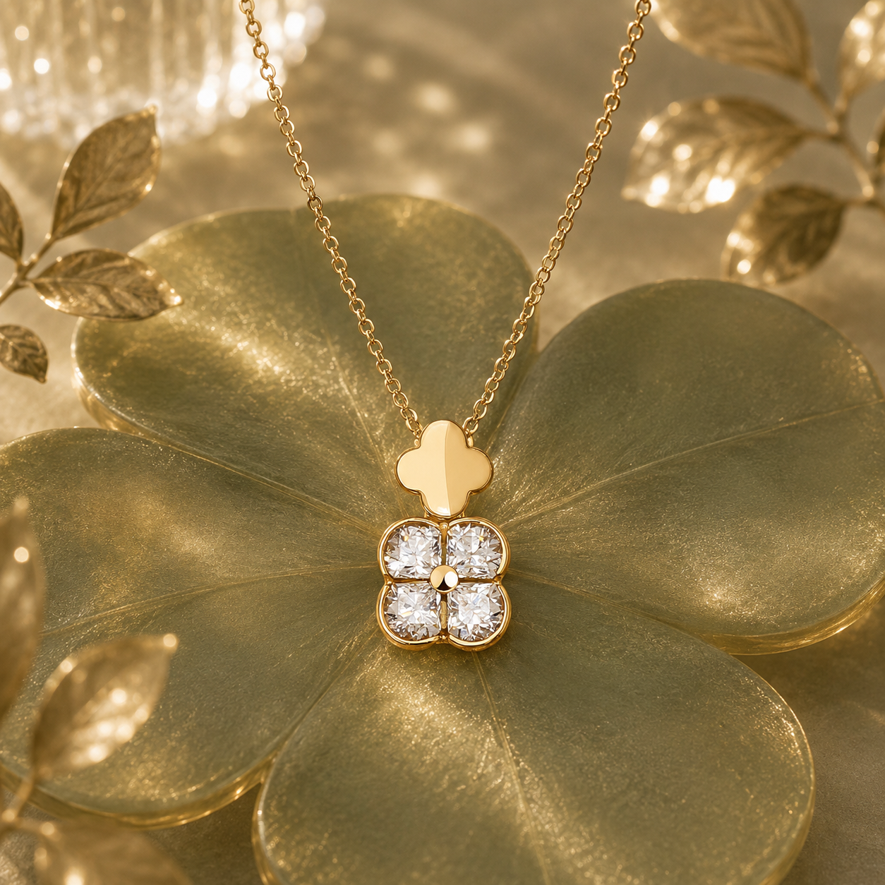 Kettenanhänger Kleeblatt Rotgold 585 und Zirkonia