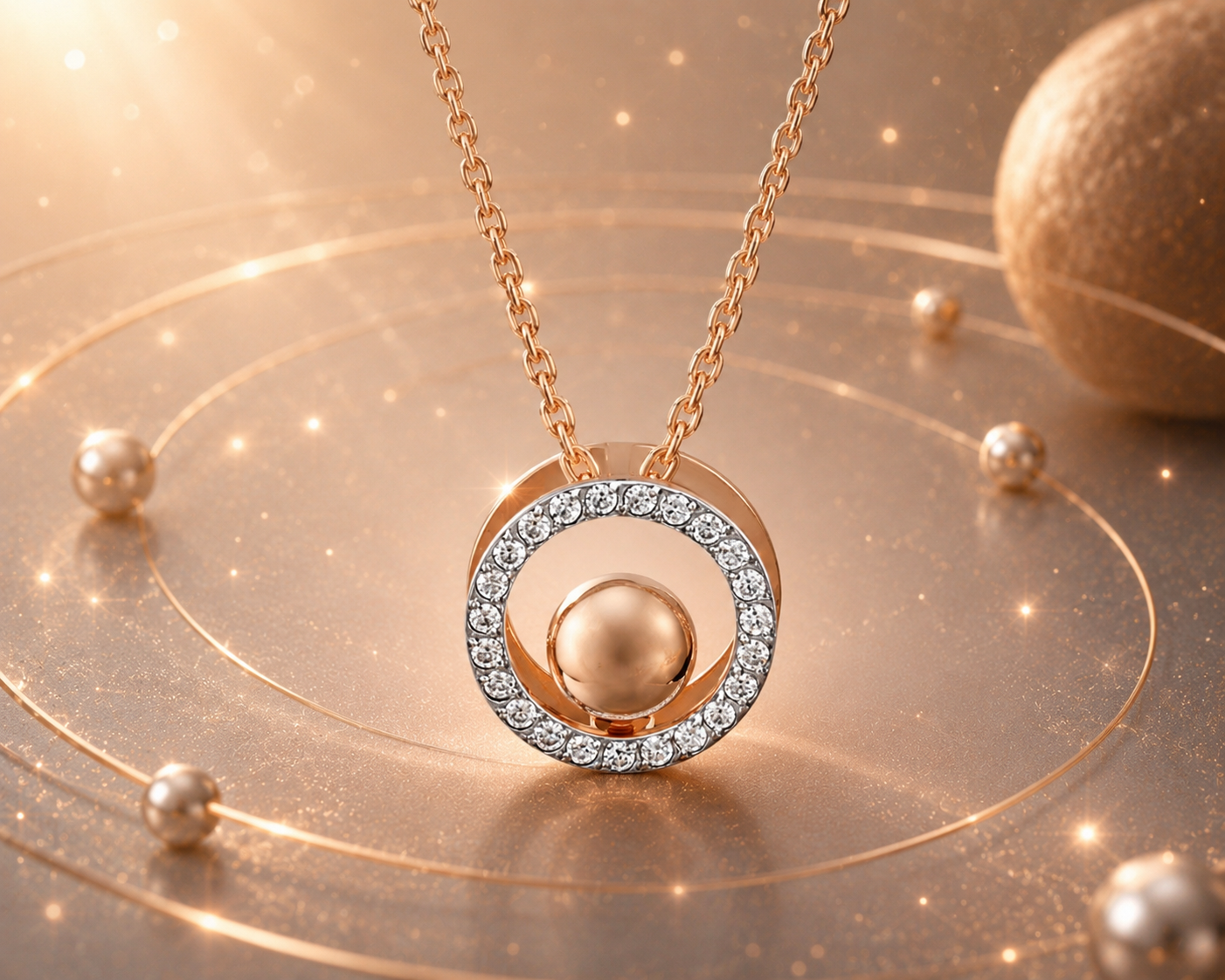 Kettenanhänger Nova Orbit mit Kugel aus Roségold 585 und Zirkonia