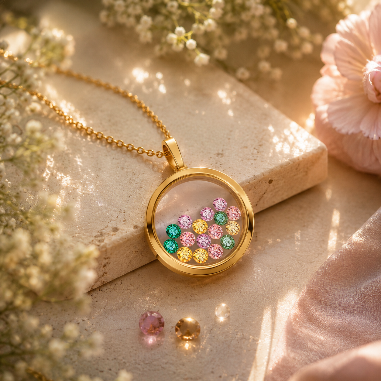Multicolor Kettenanhänger „Emotions“ aus 14 ct Roségold