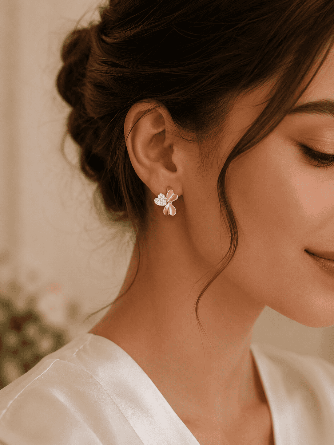 Ohrringe Kleeblatt mit Zirkonia in Roségold 585 - symbolischer Schmuck mit Bedeutung