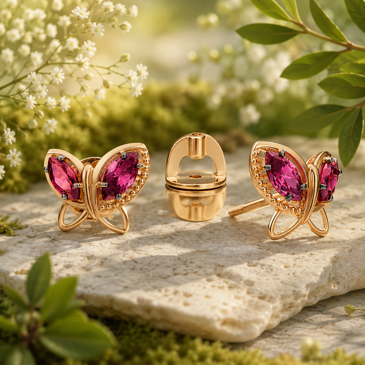 Ohrstecker Schmetterling Gold 585 und Granat