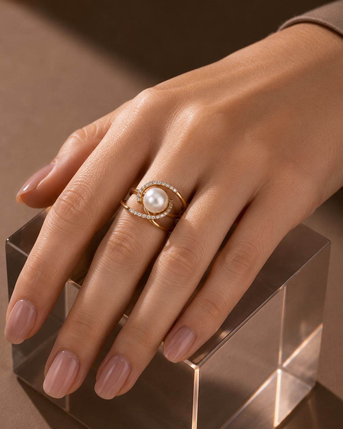 Ring mit weißer Süßwasser Perle Gold 585 und Zirkonia