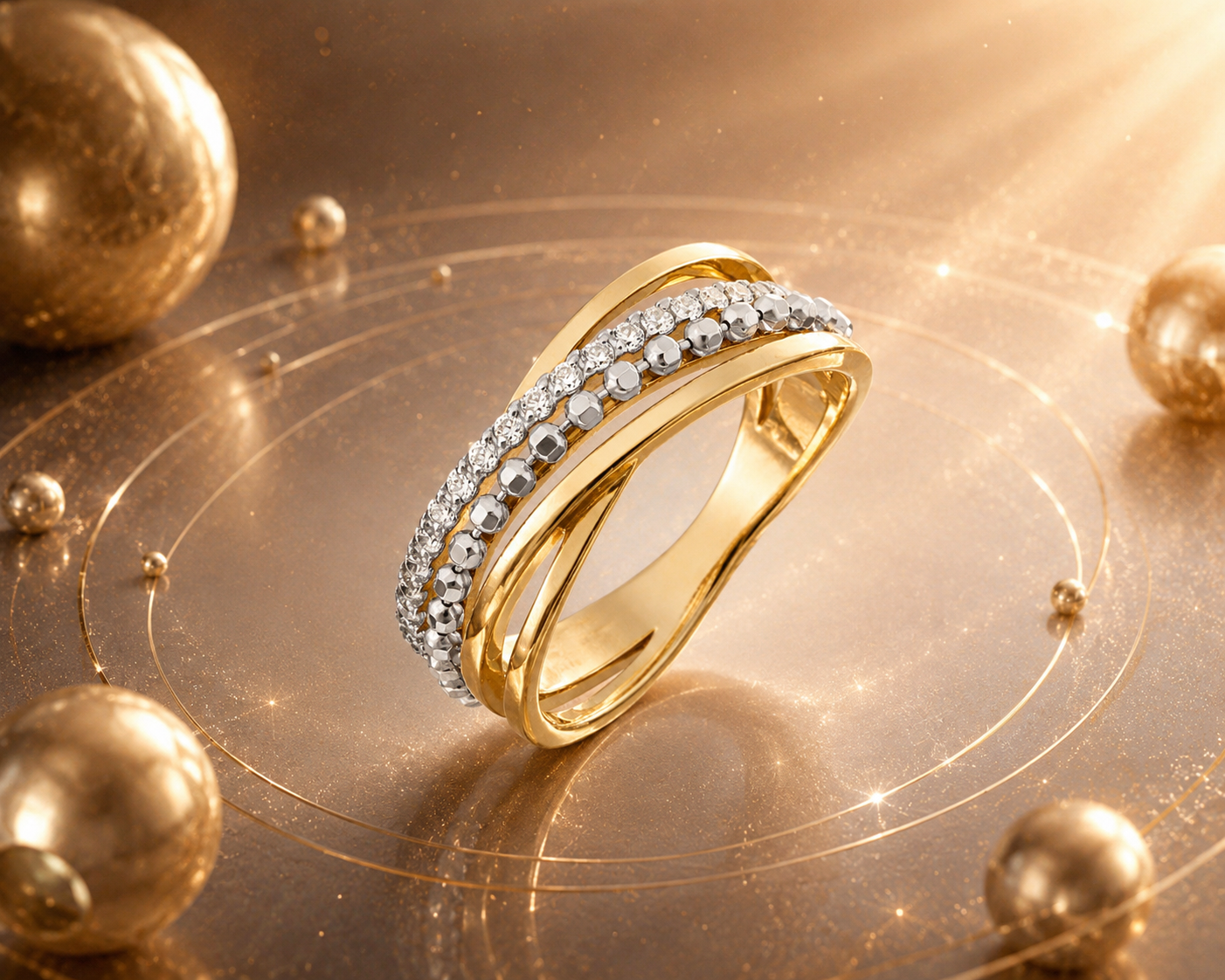 Solar Orbit Ring – Gelb- und Weißgold 585 – Zirkonia
