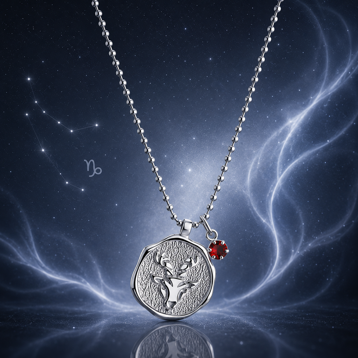 Sternzeichen Kette Steinbock mit rotem Swarovski Kristall