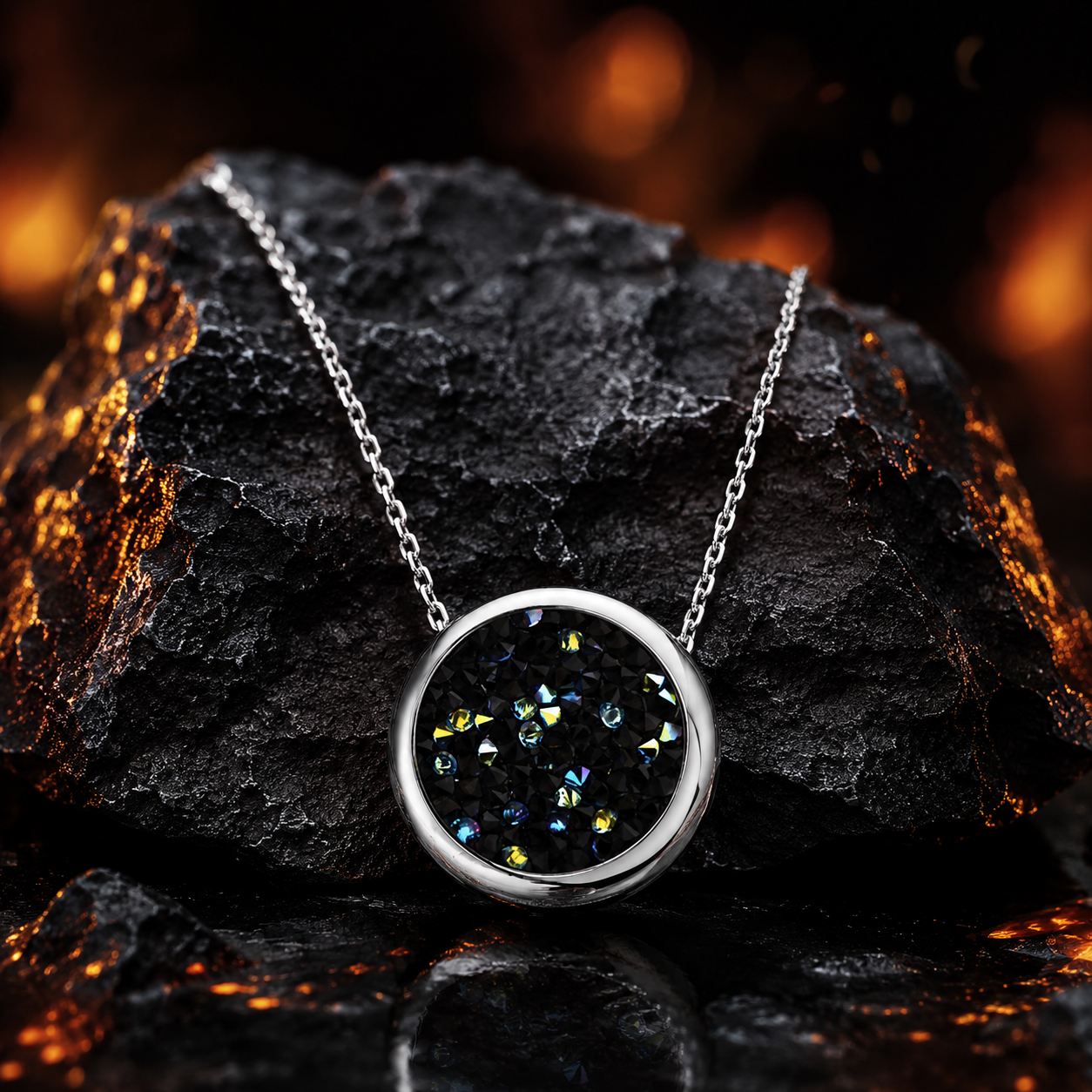 Halskette mit Anhänger mit schwarzen Kristallen von Swarovski