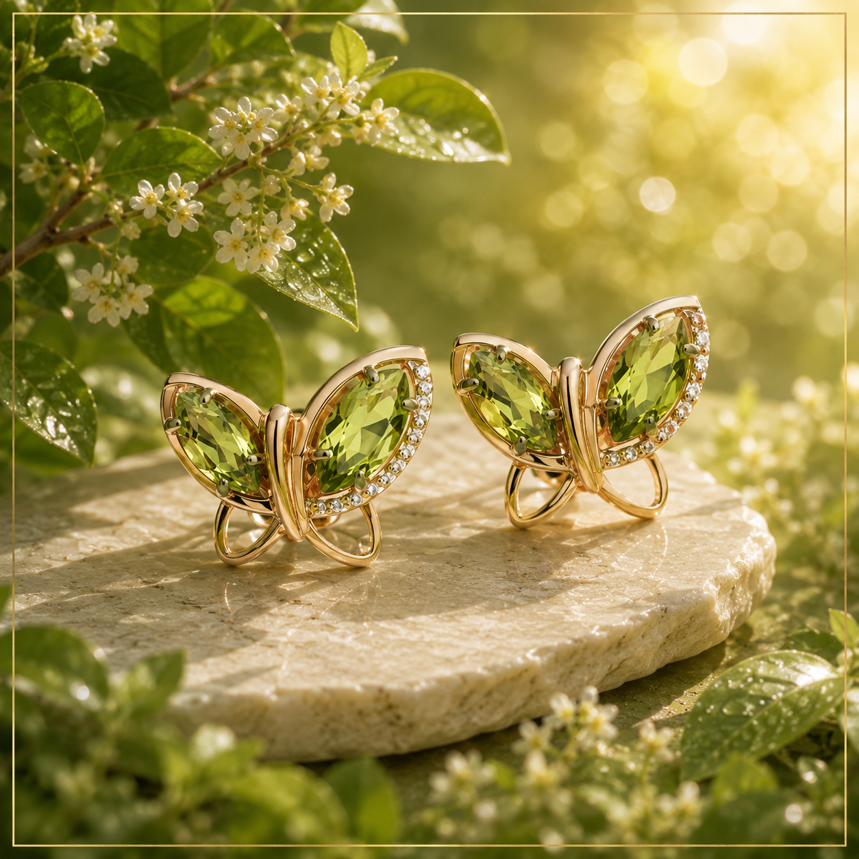Ohrstecker Schmetterling aus Roségold 585 und Smaragd