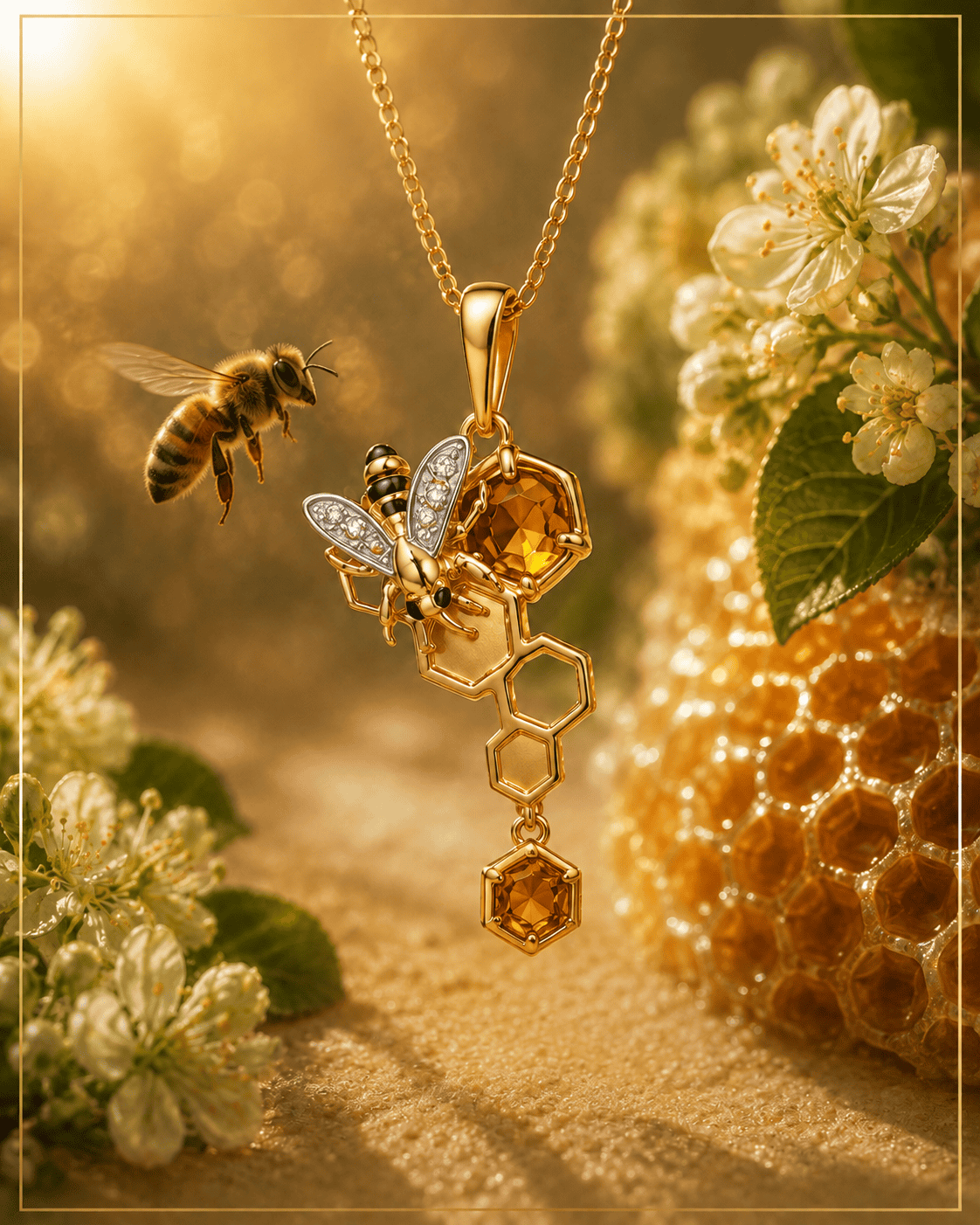 Anhänger Biene Roségold 585 Mix aus Edelsteinen