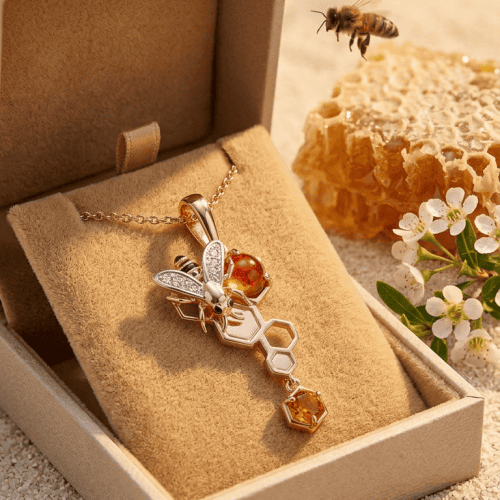 Anhänger Biene - Roségold 585 - Mix aus Edelsteinen